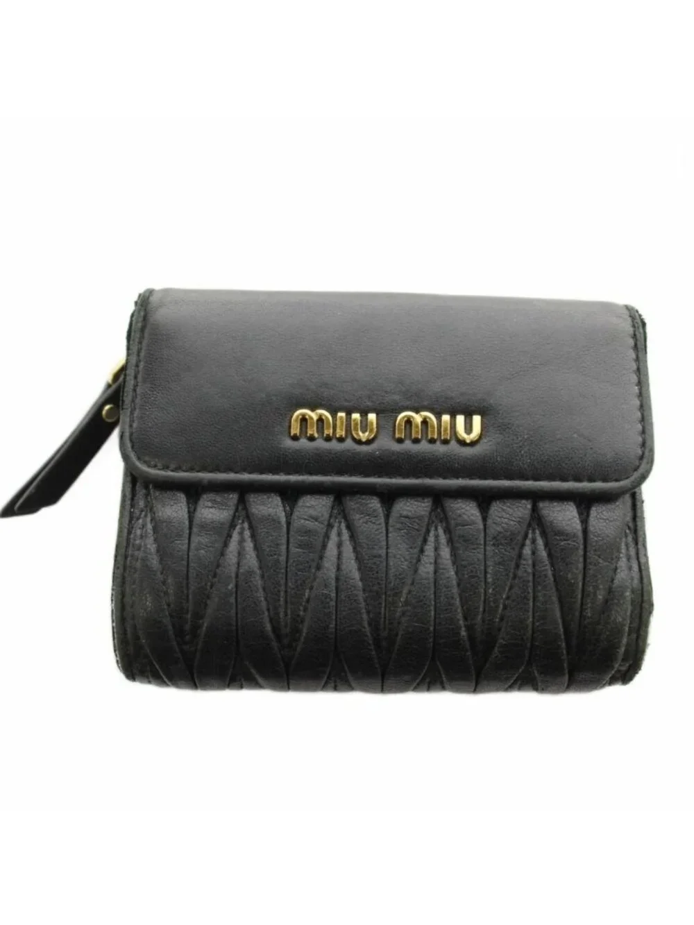 Miu Miu Miu Matelasse Wallet Bifold Coin Purse Leather Black an